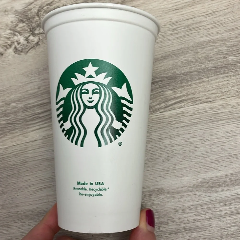 2014 Starbucks White & Green Logo Reusable 16Oz Hot/Cold Plastic Tumbler, no Lid